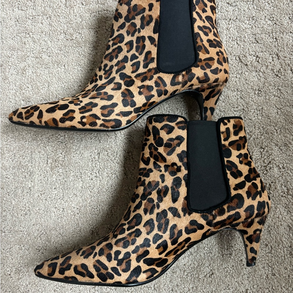Zara kitten heel calfskin leopard booties size 40